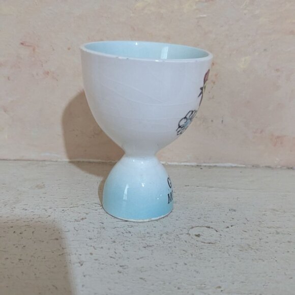 vintage Good Morning Rooster Ceramic Egg Cup White Blue 3.5 Farmhouse Kitsch - Picture 4 of 7